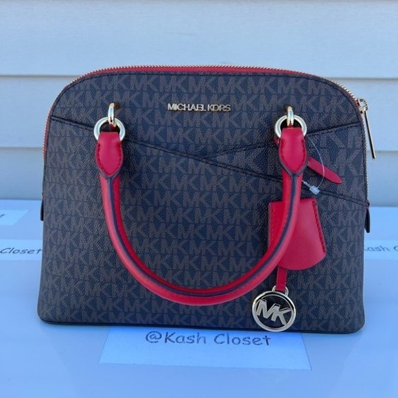 Michael Kors MK Jet Set Medium Logo Dome Satchel - Flame - Picture 10 of 11